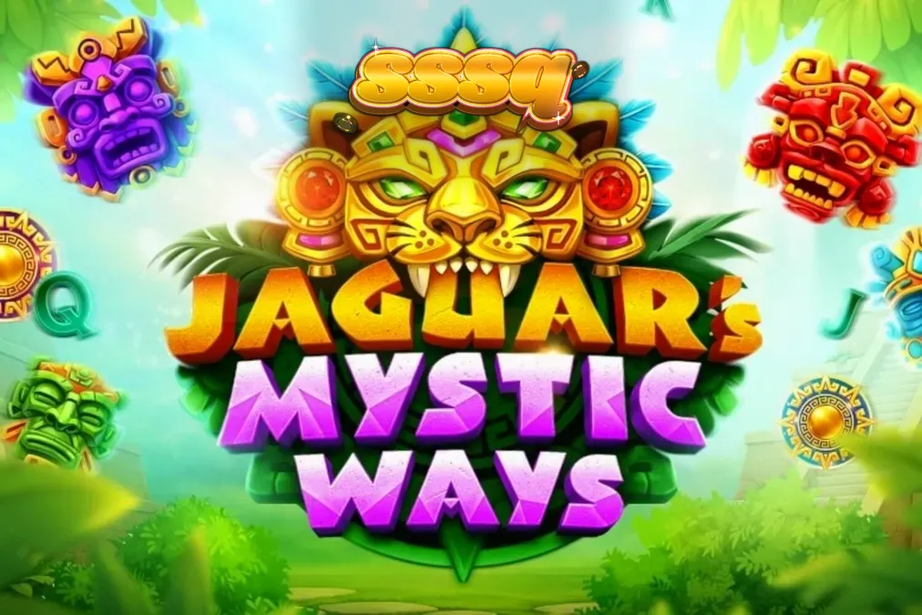 Cenário de selva antiga com templos dourados e o espírito do jaguar em Jaguar’s Mystic Ways
