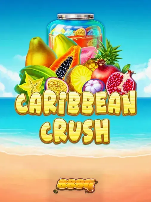 Interface do jogo Caribbean Crush com frutas tropicais e elementos de praia